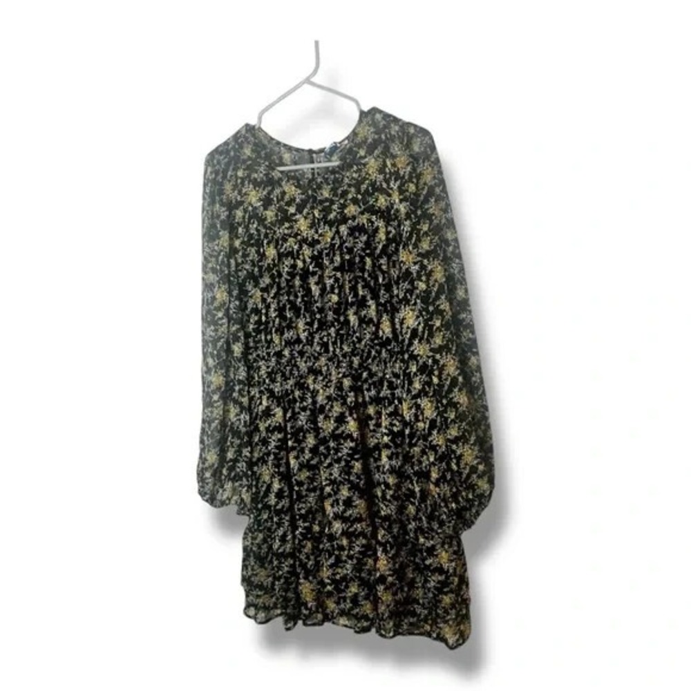 Arula Black Yellow Floral Knee Length Dress Size A 14‎ 16